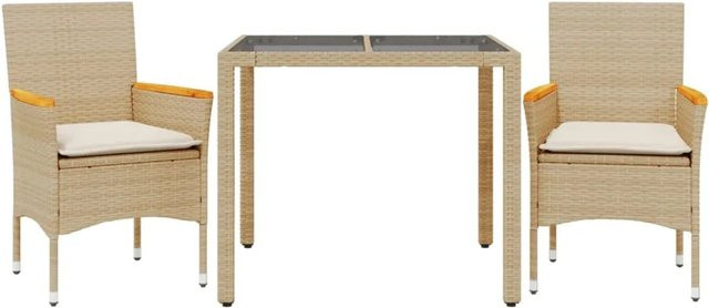 vidaXL 3-teilige Garten-Essgruppe aus Poly-Rattan und Akazienholz in Beige und Cremeweiß mit Glastisch - Bild 1