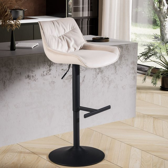 Drehbarer Barhocker FineBuy aus Samt in Beige mit Metallgestell für die Küche - Bild 1
