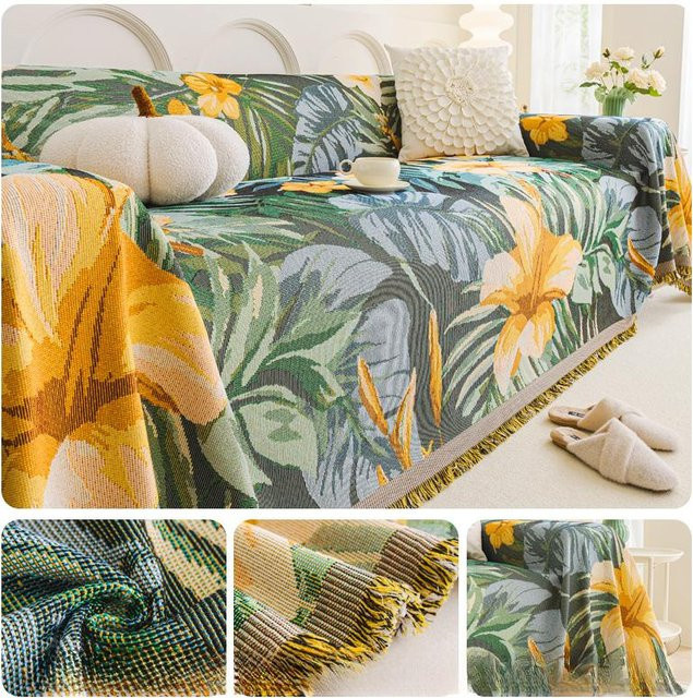 Super Six Sofabezug aus Chenille mit floralem Muster in Grün, B/T: 180 x 130 cm - Bild 1