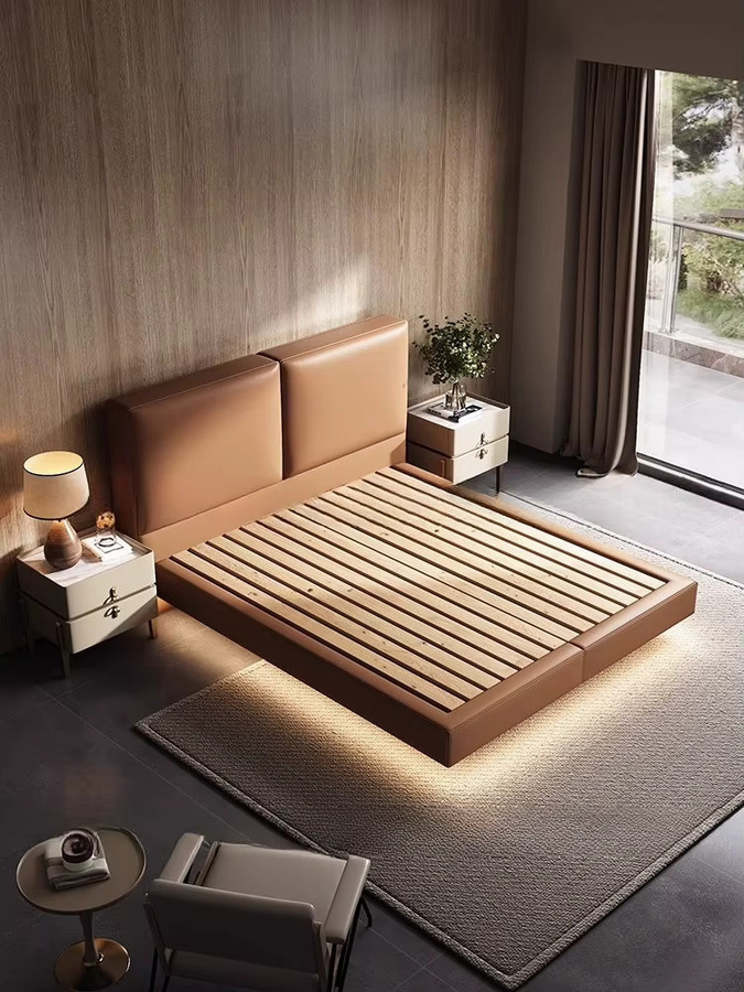 Minimalistisches Hängebett aus Leder für das Schlafzimmer in Orange oder Braun, B/T: 150 x 200 cm - Bild 2