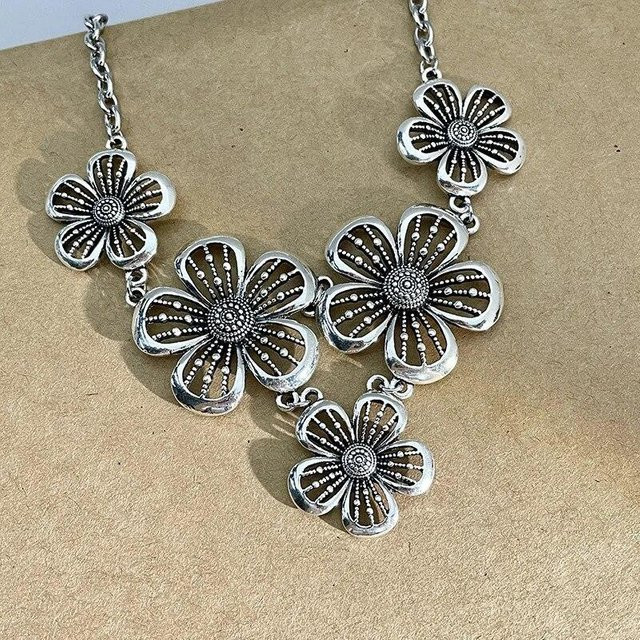 Halskette Patchwork Blumen, Silber, gray, Damen - Bild 1