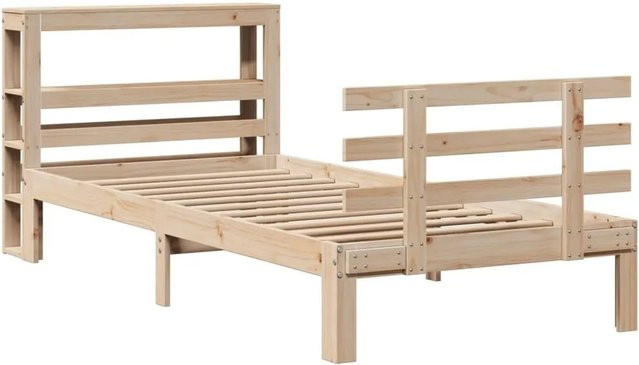 vidaXL Bettgestell mit Kopfteil aus massivem Kiefernholz in rustikalem Design, unbehandelt, B/T/H: 80-90 x 190/200 cm - Bild 1