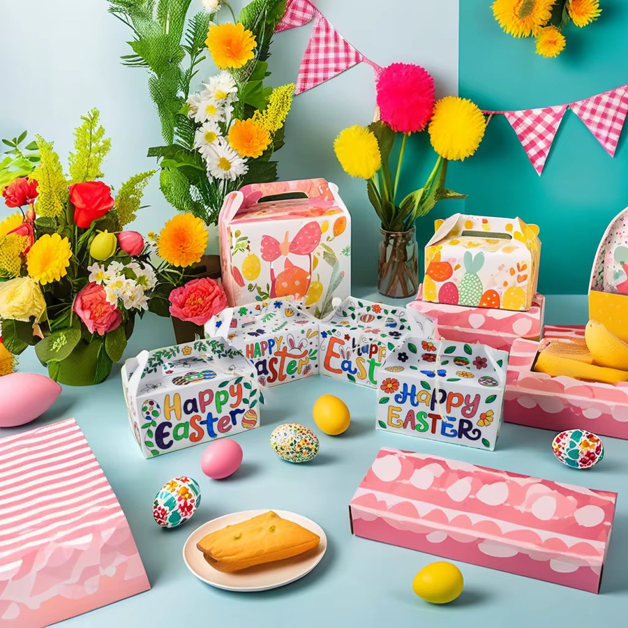 12 Stück Oster-Geschenktüten zum Selbermachen aus Kraftpapier in Braun und Mehrfarbig mit Griffen - Bild 2