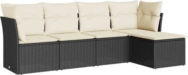 vidaXL 5-tlg Garten-Sofagarnitur in L-Form aus schwarzem PE-Rattan mit Sitzkissen und Stauraum - Bild 1