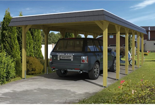 Skan Holz Carport Spessart in Grün mit schwarzer Blende, B/T: 396 x 893 cm, Firsthöhe: 244 cm, imprägniert - Bild 1