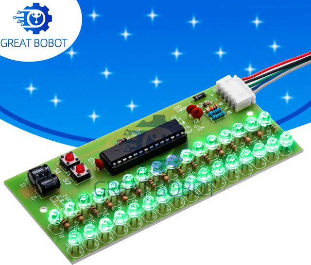 Baishundianzi MCU-gesteuertes 16-LED-Zweikanal-VU-Messgerät mit grüner Audiopegelanzeige für Verstärker (8–12 V DC) - Bild 1