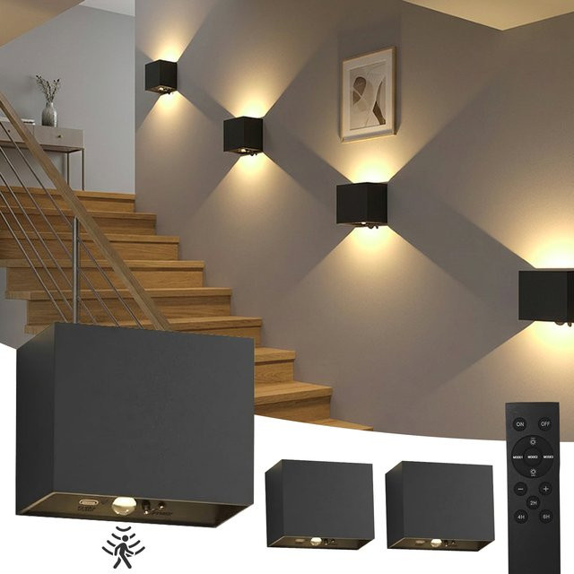 T-SUNRISE LED-Wandleuchte Schwarz mit Fernbedienung, wiederaufladbare Up-and-Down Wandlampe für den Innenbereich, Warmweiß - Bild 1