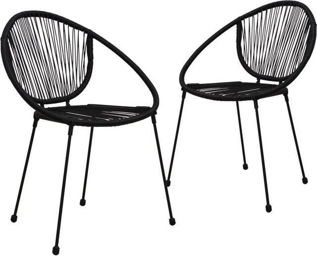 Furnicato Gartenstühle 2er Set aus PVC-Rattan und Stahl in Schwarz, ergonomisch und stapelbar, B/T/H: 57 x 57,5 x 82 cm - Bild 1