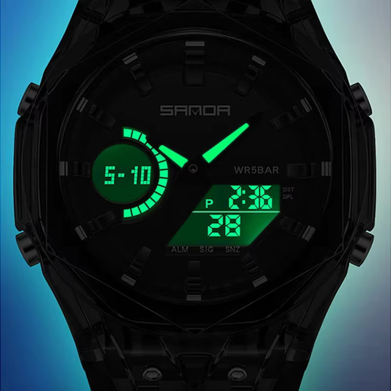 SANDA Armbanduhr, Quarz, Analog-Digital, Kunststoff, Schwarz, Herren - Bild 3
