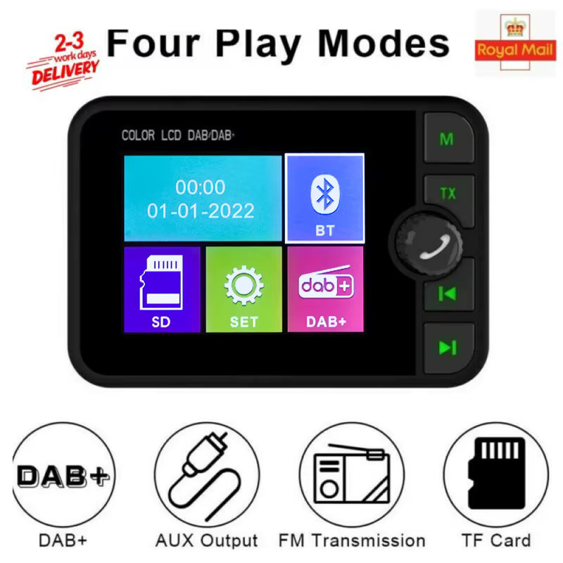 Podofo DAB+ Digitalradio für das Auto mit Bluetooth, MP3 und Farbgrafik-Display in Schwarz - Bild 2