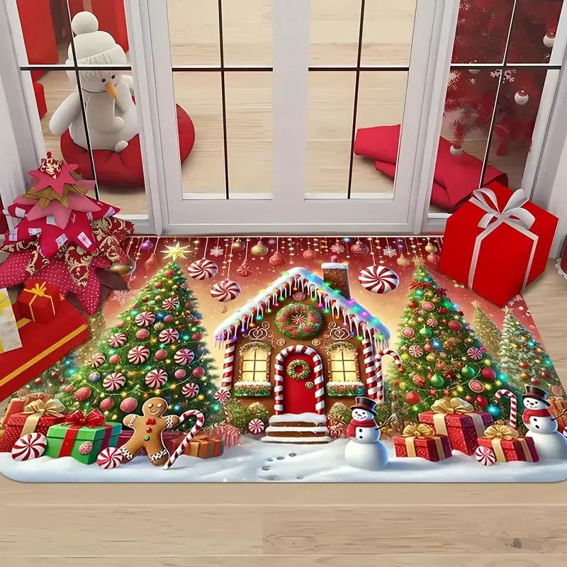 VIKAMA Weihnachts-Fußmatte mit Lebkuchenhaus und Baum-Design für deine Weihnachtsdekoration - Bild 3