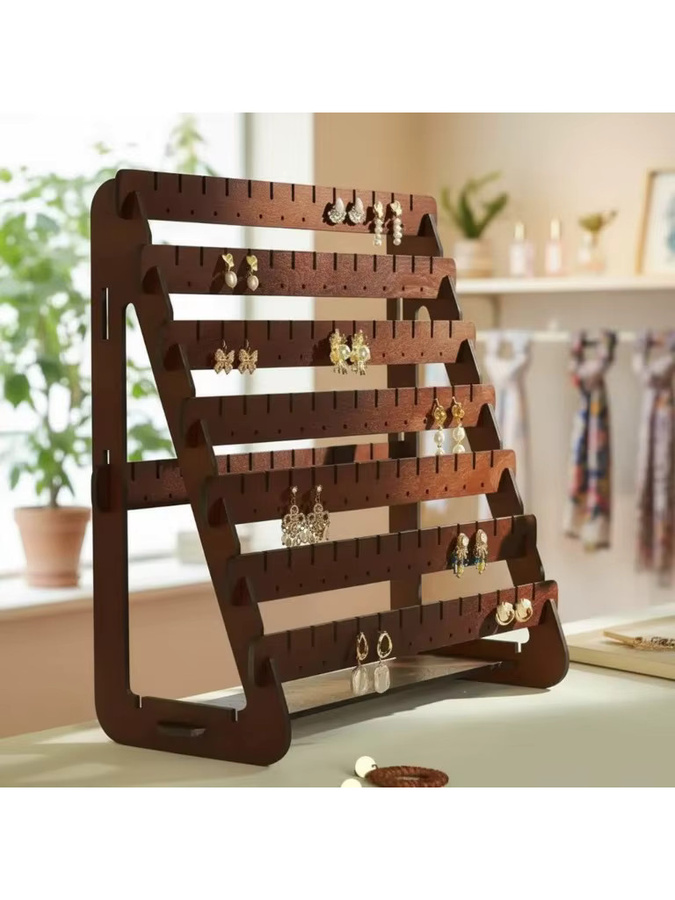 Schmuck-Aufbewahrungsorganizer aus Holz als Ohrring-Präsentationsständer in Braun - Bild 7