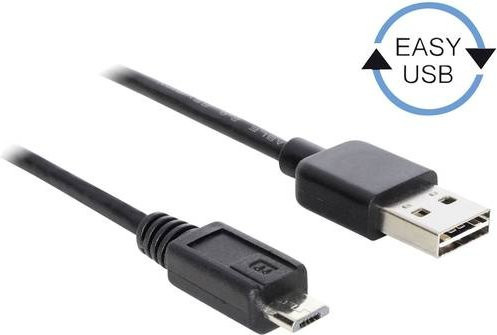 Delock USB 2.0 Kabel mit USB-A und USB-Micro-B Steckern in Schwarz, 5,00 m Länge, mit vergoldeten Steckkontakten - Bild 1