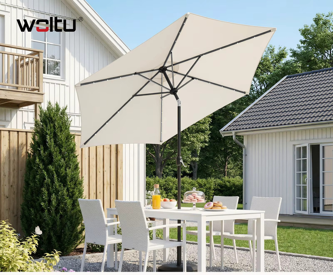 WOLTU Gartenschirm mit LED-Solarbeleuchtung in Beige mit UV-Schutz 50+ und Abdeckung für Balkon und Terrasse - Bild 3