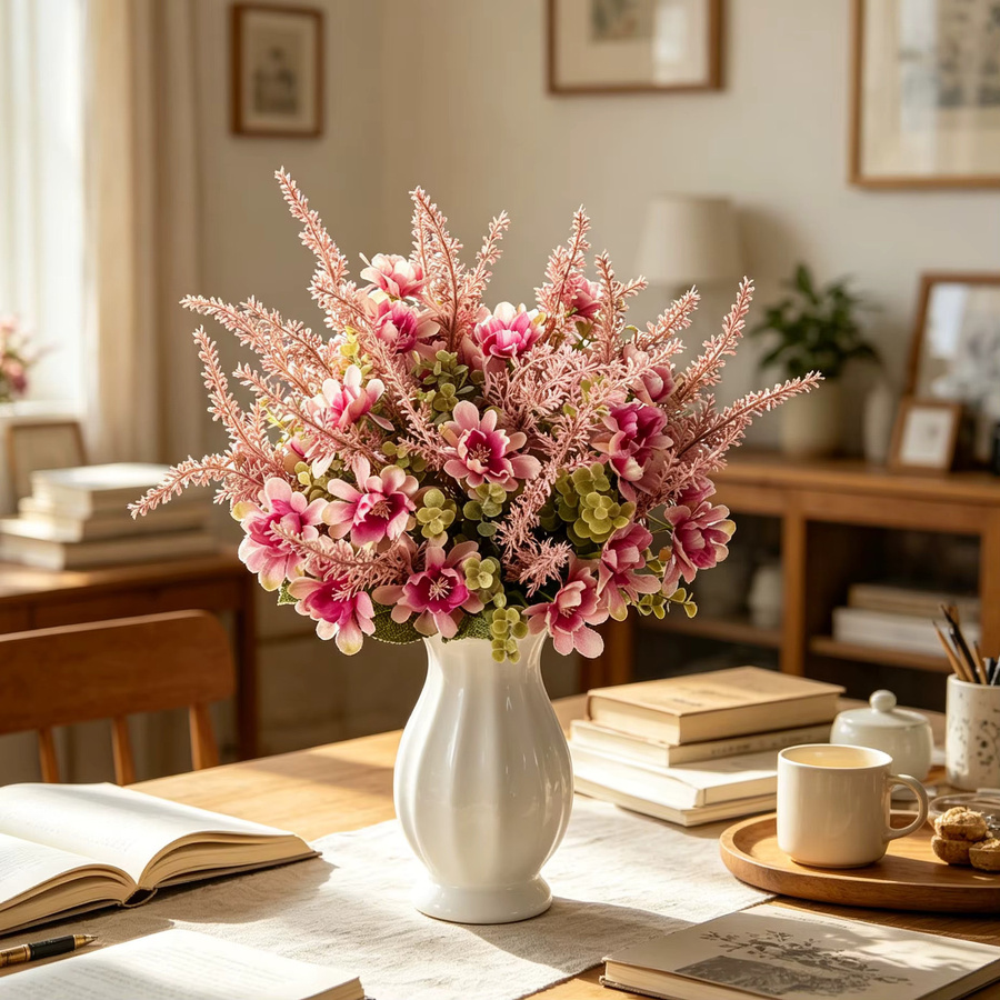 ZQCY Künstliche Chrysanthemen Seidenblumen in Rot und Pink für Hochzeitskränze, Brautstrauß und Tischdekoration - Bild 1