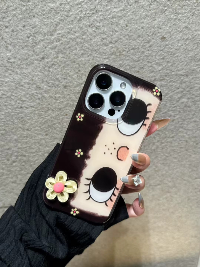 TROPLET Handyhülle mit Cartoon Big Eyes Comic Girl und 3D-Blumen-Design für iPhone 11 bis 17 Pro Max Plus, Multicolor - Bild 3
