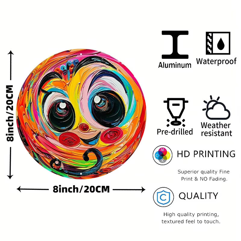 Runde Aluminium-Wandkunst von Potdemiel mit abstraktem Cartoon-Gesicht in Multicolour, Durchmesser: 20,3 cm - Bild 3