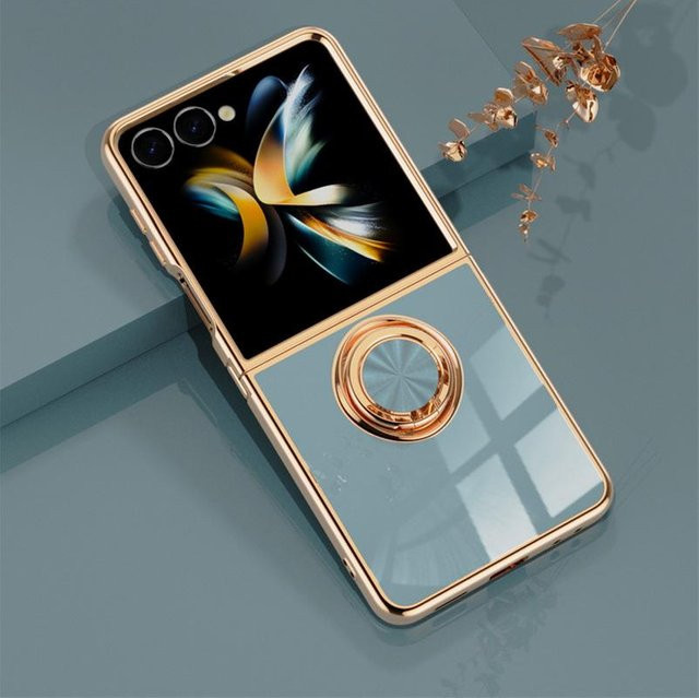 Samsung Handyhülle für Galaxy Z Flip 7 in Transparent mit Silikonständer und Metallringhalter - Bild 1