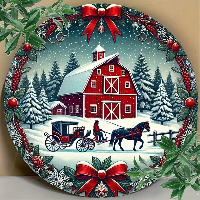 Potdemiel Winter Red Barn Wanddekoration aus Metall in Rot, Durchmesser: 20 cm - Bild 1