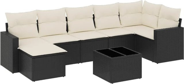 vidaXL 8-tlg Garten-Sofagarnitur Modell 48 aus Poly Rattan mit Kissen in Schwarz - Bild 1