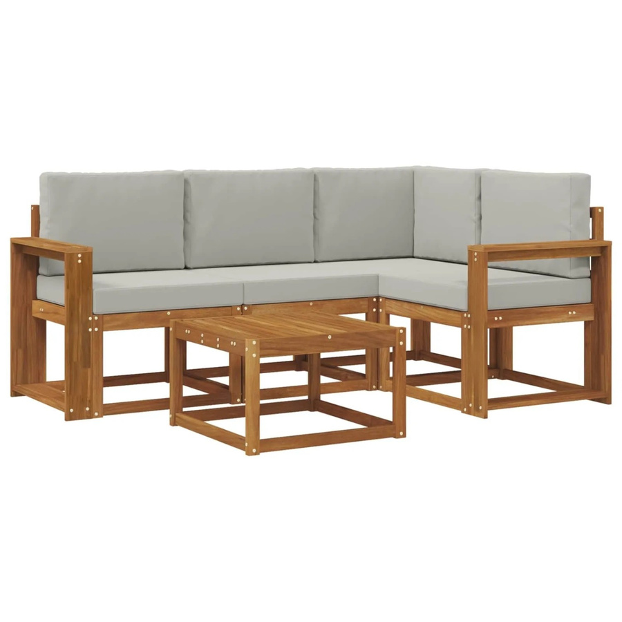 vidaXL Outdoor-Sofagarnitur L-Form aus Akazienholz mit 5 Kissen in Hellgrau - Bild 2