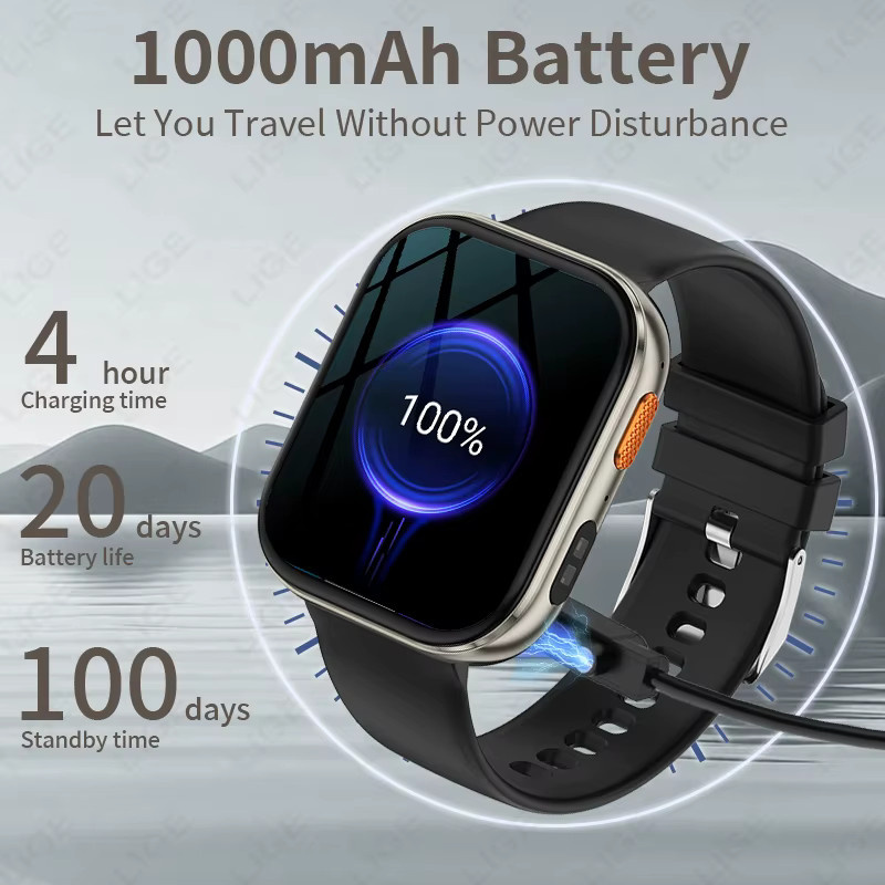 LIGE AMOLED Smartwatch mit 2,04 Zoll Display, Bluetooth Telefonie, IP68 Wasserdicht, Schwarz, für Android und iOS kompatibel - Bild 6