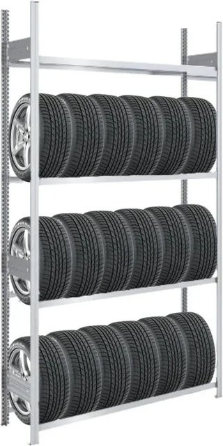 PROREGAL Tire Pro Reifenregal aus verzinktem Stahl, 4 Ebenen, H x B x T: 250 x 130 x 43 cm, Farbe: Silber - Bild 1
