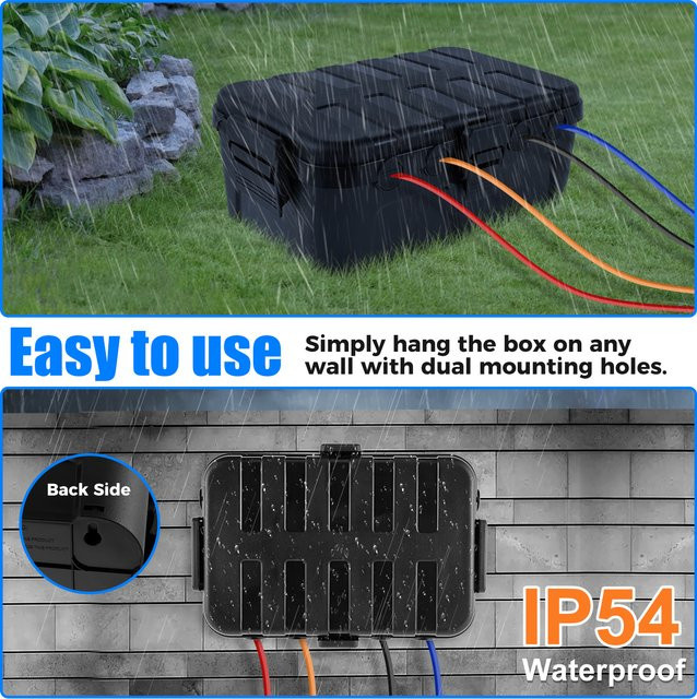 Wasserdichte elektrische Außenbox Außenstrom Cor, IP54 wetterfest, Schwarz, B/T/H: 34,5 x 24,0 x 12,0 cm - Bild 1