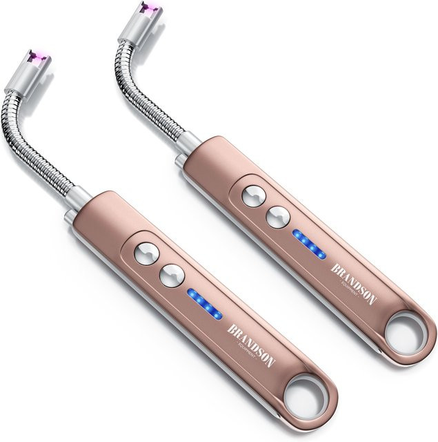 Brandson Elektrisches Stabfeuerzeug Set aus Metall in Gold, 2er Pack USB aufladbare Lichtbogen-Feuerzeuge für Kerzen, Gasherde und Grill - Bild 1