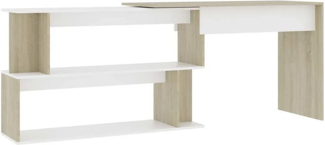 vidaXL Eckschreibtisch in Weiß und Sonoma-Eiche aus Holzwerkstoff, B/T/H: 200 x 50 x 76 cm - Bild 1