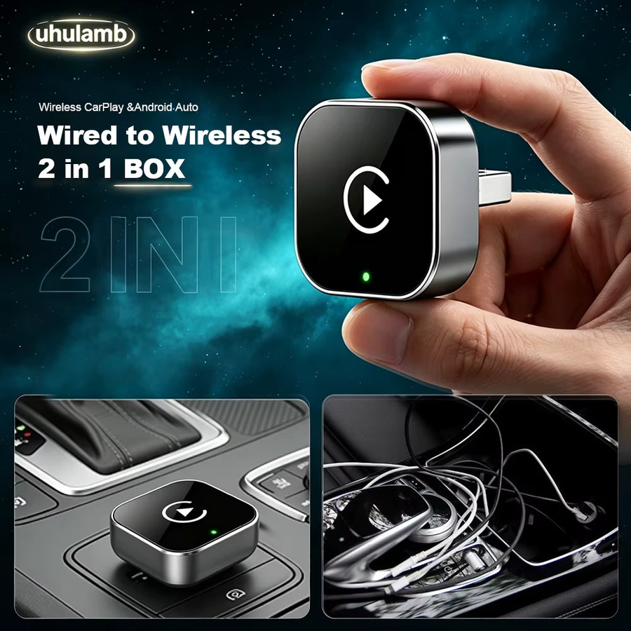 uhulamb 2-in-1 CarPlay und Android Auto Adapter, USB-C Konverter von kabelgebunden zu kabellos, Schwarz - Bild 2