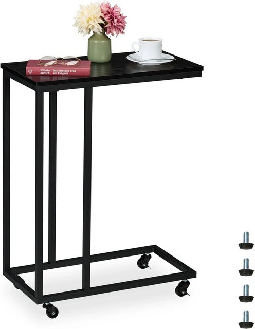 Relaxdays Beistelltisch modern in Schwarz aus Stahl und MDF mit Rollen, B/T/H: 79 x 60 x 30 cm - Bild 1