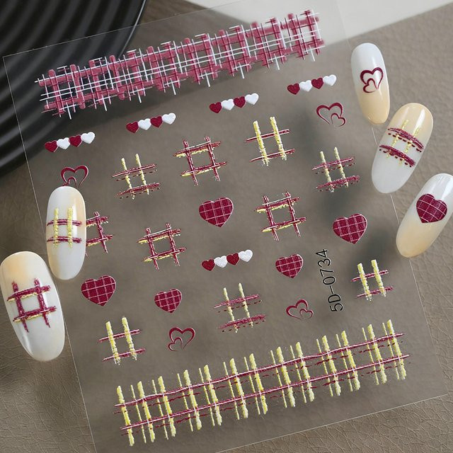 MAFANAILS Nagelaufkleber, Rote Herz-Karo, Glänzend - Bild 1