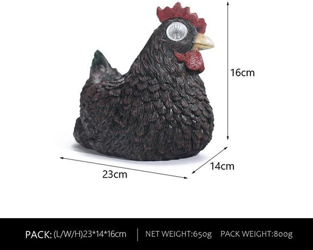 Yiran Furniture Solar-Nachtlicht Huhn als Blumentopf und Gartenornament aus Harz in Schwarz, Grau und Gelb, Höhe: 16,0 cm, Breite: 14,0 cm, Tiefe: 14,0 cm - Bild 1
