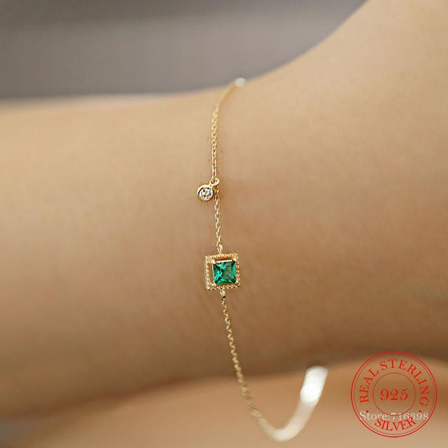 Allbestart Armband 925 Silber, 14K Gold, Smaragd, Kristall, Damen - Bild 1