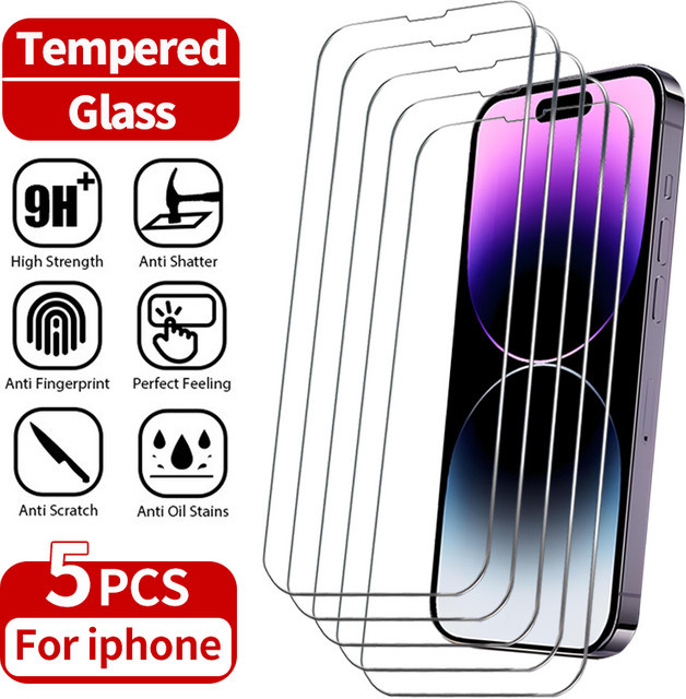 5 Stück Displayschutzfolien aus gehärtetem Glas in Transparent für Apple iPhone Modelle - Bild 1