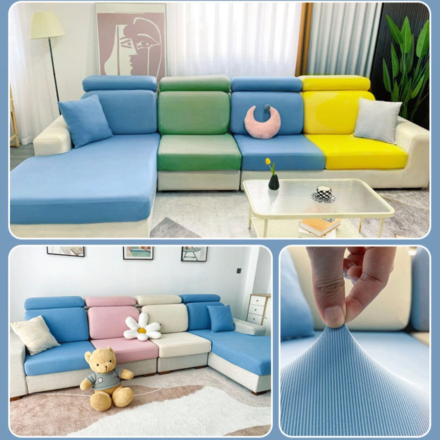 FORTUBI Sofa-Sitzbezug aus kühlem Stoff, grau, einfarbig, dehnbar und waschbar - Bild 2