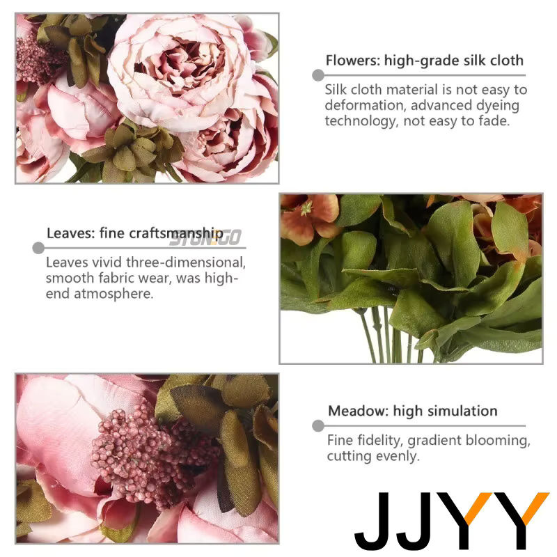 JJYY Künstlicher Blumenstrauß Pfingstrose in Lila, 13 Köpfe, Europäischer Stil aus Kunststoff - Bild 2