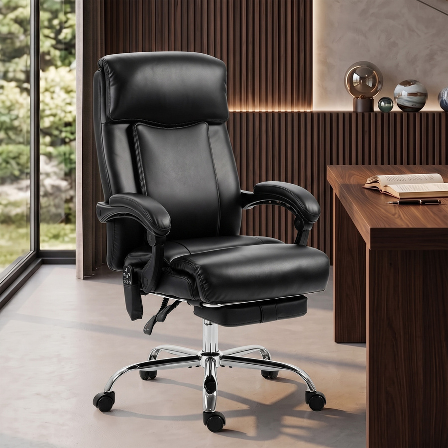 Aosom HOMCOM Massage-Bürostuhl mit Vibrations- und Heizfunktion, ergonomischer Bürostuhl aus PU-Leder in Schwarz mit ausziehbarer Fußstütze und höhenverstellbarer Rückenlehne - Bild 2