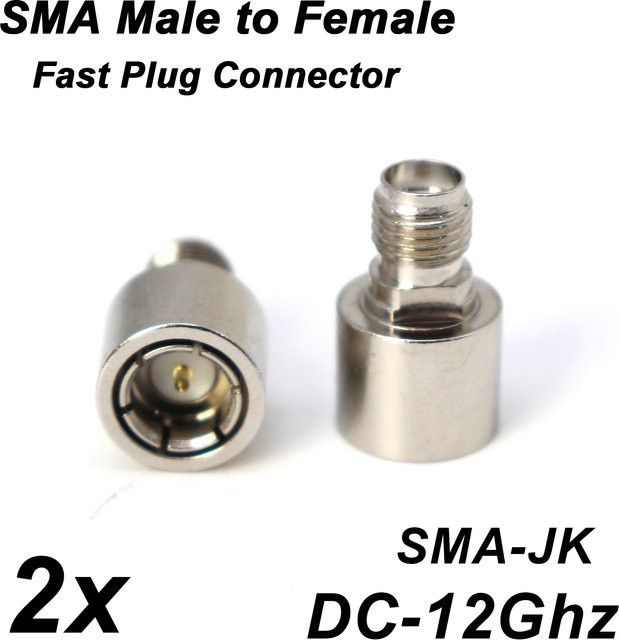 DYKBmetered 2 Stück SMA Stecker auf Buchse Schnellverschluss-Adapter RF-Verbinder in Silber für Netzwerkanalysator VNA und Amateurfunk-Verstärker - Bild 1