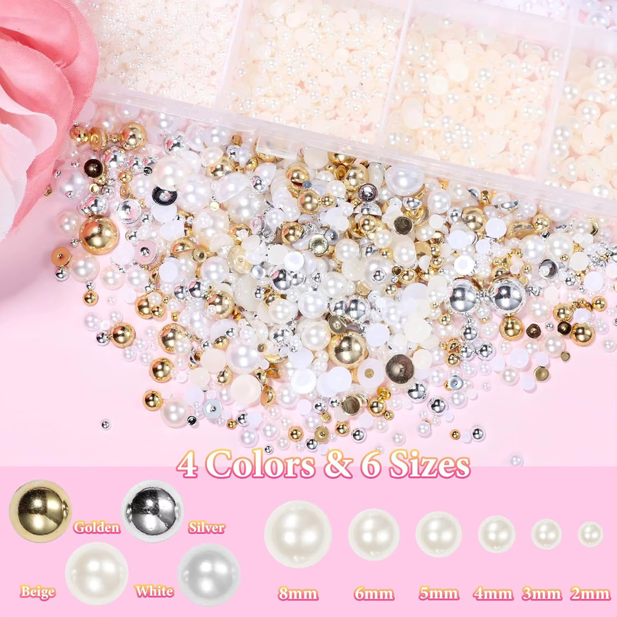 MingLee Nagel Charms, Kaviar Perlen, Gold Silber, Weiß Beige, 1/2/3/5 mm - Bild 3