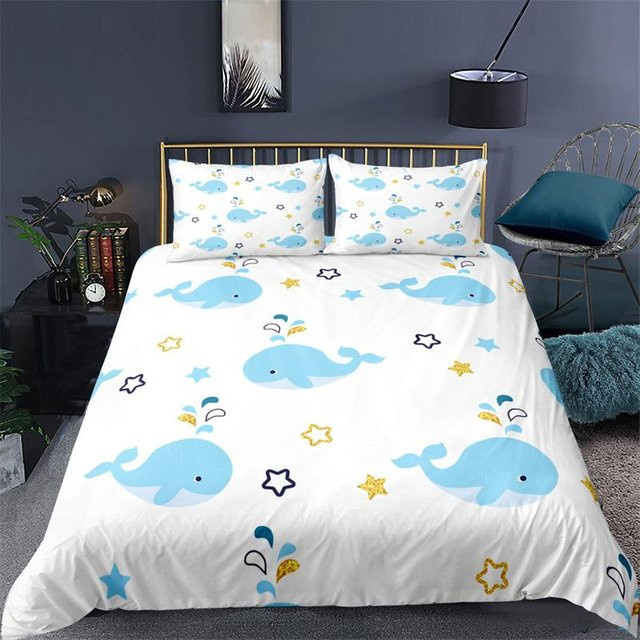 Bettwäsche Set Marine Thema mit Fisch, Delfin und Schildkröte aus Mikrofaser, B/H: 140 x 210 cm - Bild 1