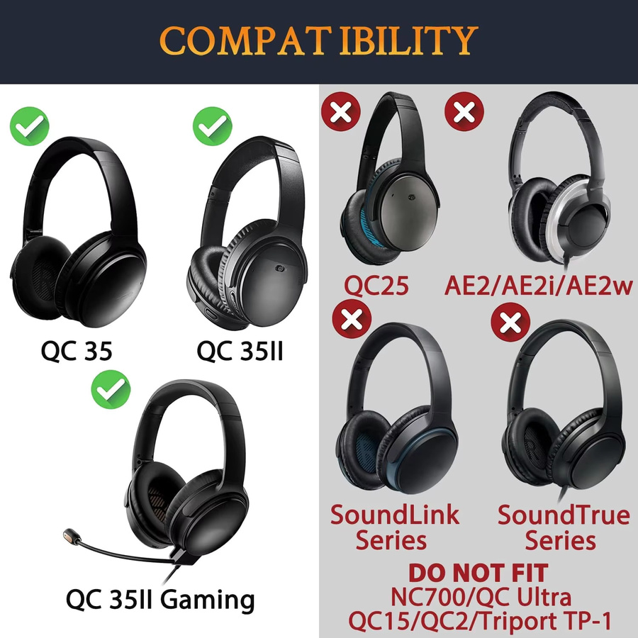 KUTOU Ersatz-Kopfbandkissen und Ohrpolster für Bose QC35 und QC45 Kopfhörer mit Geräuschisolierung aus Memory Foam in Schwarz oder Weiß - Bild 2