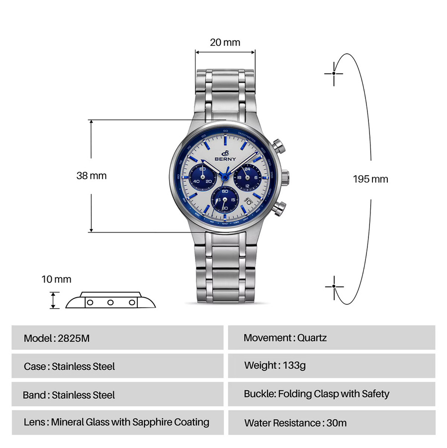 BERNY Chronograph, Quarz, Edelstahl, Schwarz, Herren - Bild 4