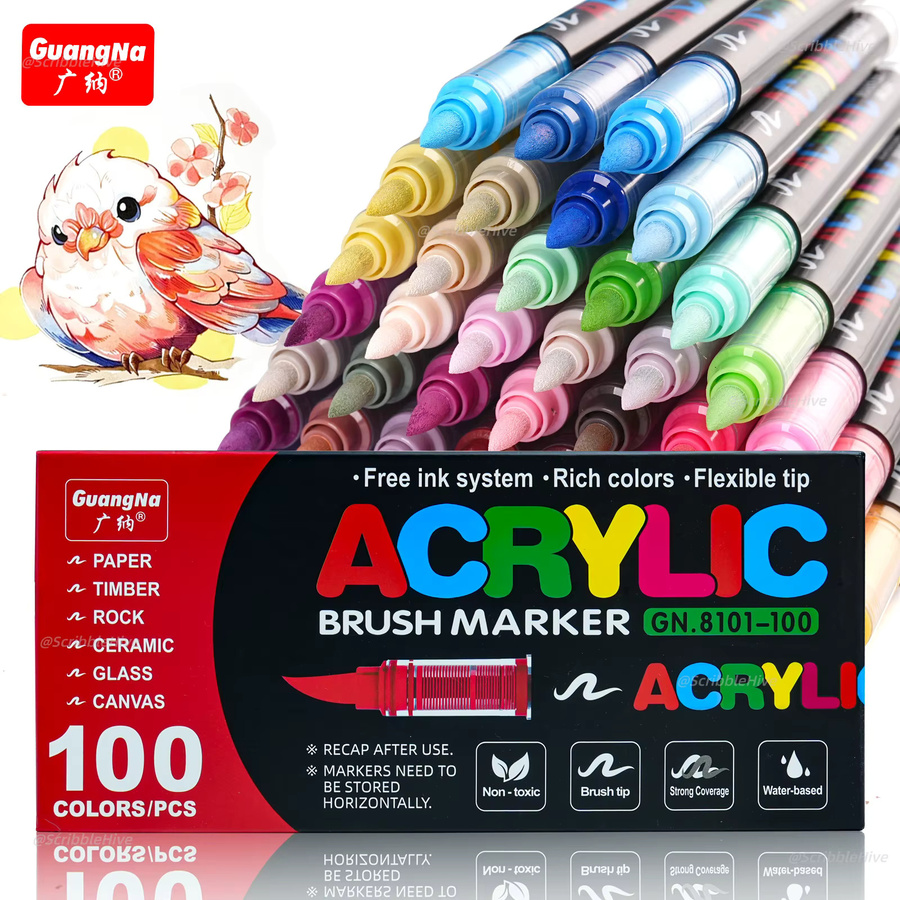 Professionelle Acryl-Farbmarker Set mit 100 Farben und weicher Pinselspitze für DIY-Bastelarbeiten in Multicolour - Bild 4