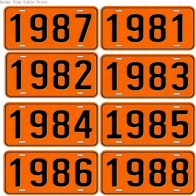 Potdemiel Vintage Aluminium-Nummernschild 1980-1989 in Orange, Rechteckiges Metallschild für die Wanddeko, B/H: 30 x 15 cm - Bild 1
