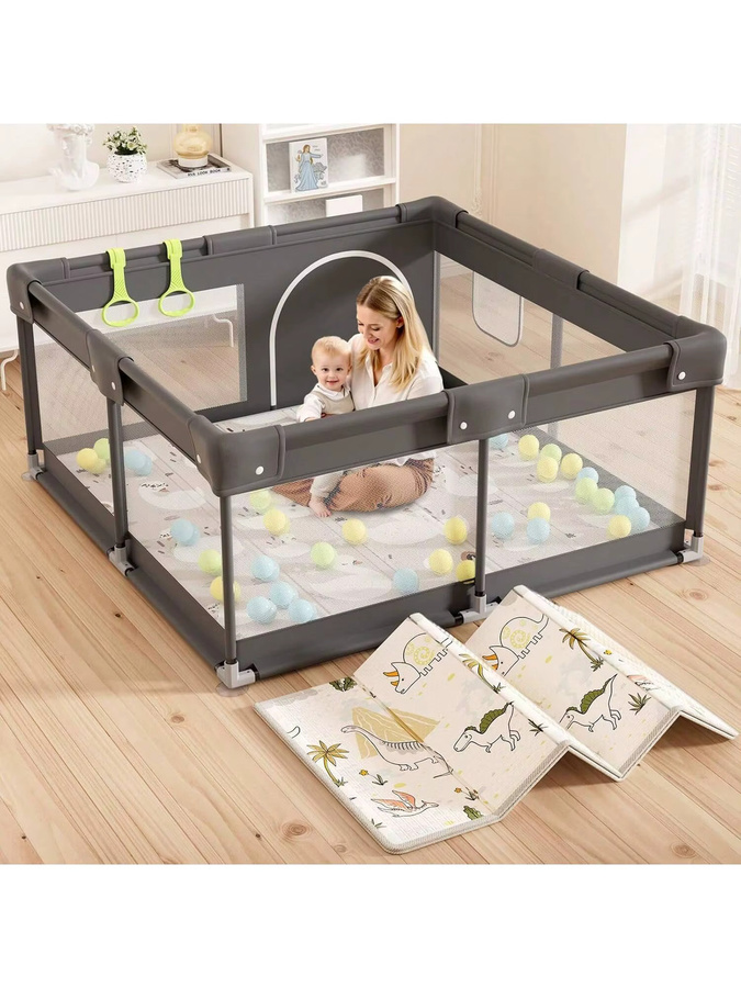 MC STAR Babybox mit Matte, Laufstall aus Oxford-Gewebe in Grau, B/T: 120 x 120 cm - Bild 2