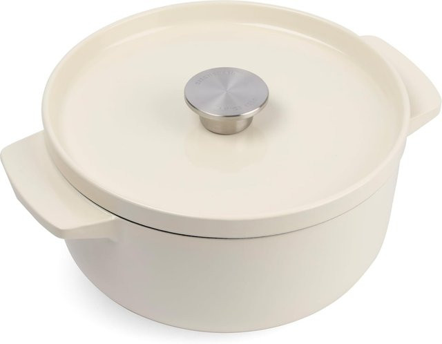 KitchenAid Bräter mit Deckel aus emailliertem Gusseisen, rund, Beige, Durchmesser: 22 cm, Volumen: 3,3 l - Bild 1