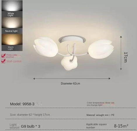 Yuda Lighting Yulan Flower LED Deckenleuchte in Weiß für Wohnzimmer und Schlafzimmer mit 3 Leuchtmitteln und dimmbarer Funktion