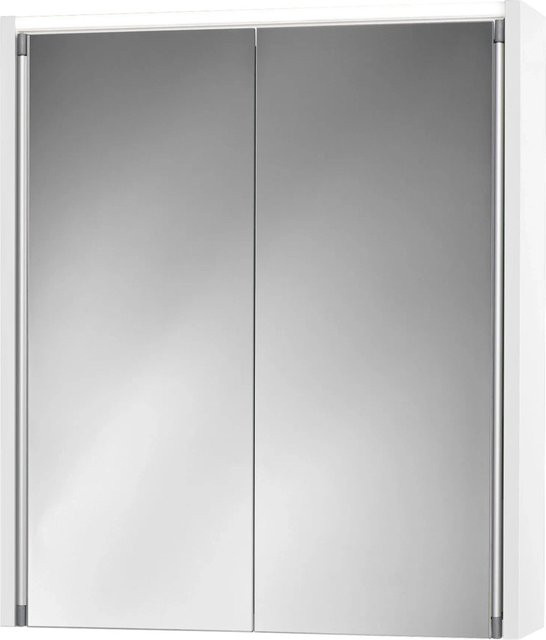 JOKEY Spiegelschrank Nelma, 2-türig mit LED-Beleuchtung und Rasierersteckdose, Weiß Hochglanz, B/H: 54 x 63 cm - Bild 1